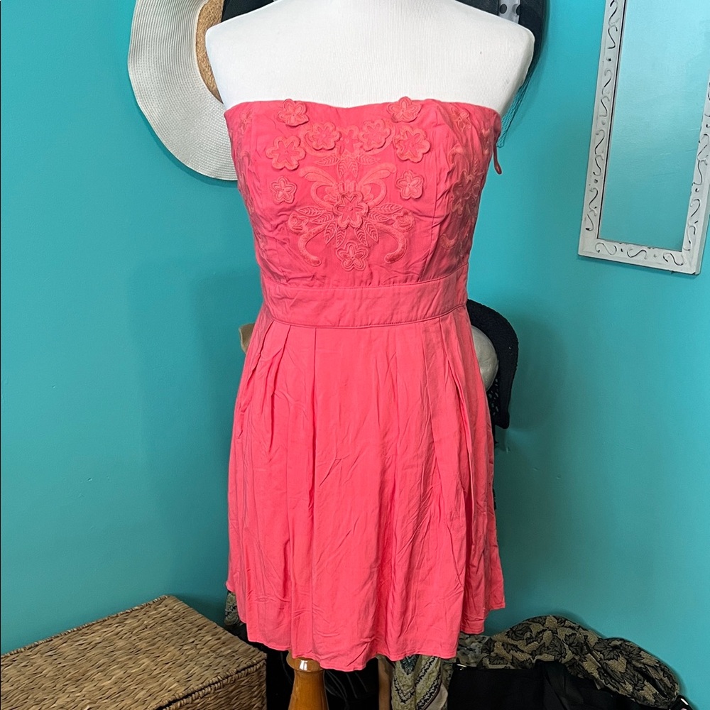 Strapless Pink Floral Dress